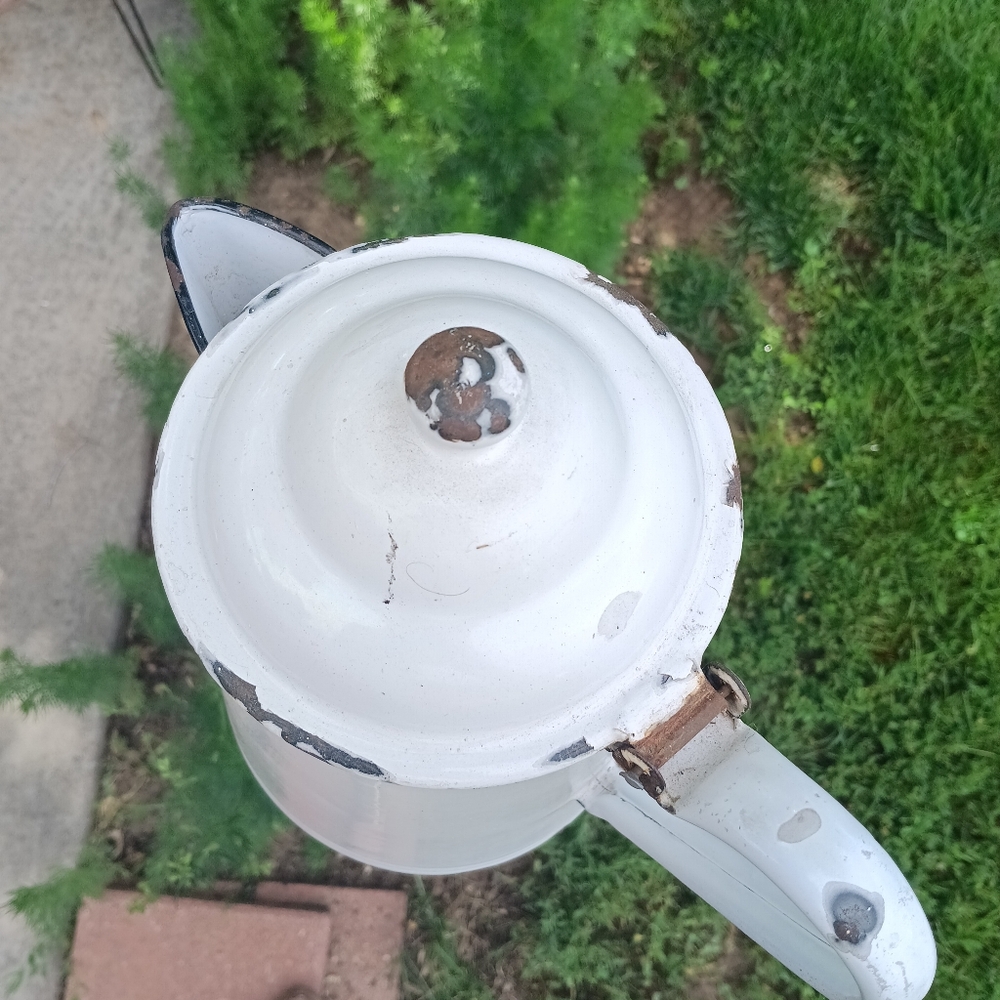 Vintage White Enamel Pitcher - Picture 2 of 8